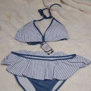 Striped Bikini Set with Ruffle Detail